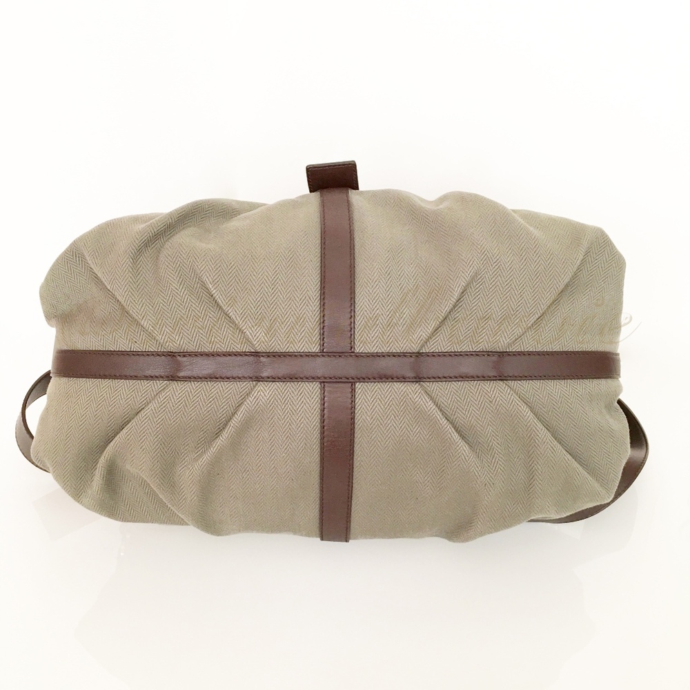 y2k vintage vhtf BVLGARI CHANDRA NEUTRAL CHVRON TAUPE CANVAS BROWN CALF LEATHER - Picture 5 of 8